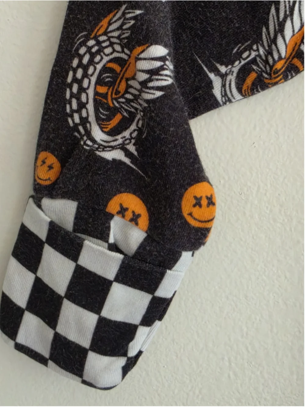Little Trouble Skull Checkered Bamboo Viscose Zipper Pajamas Romper Sleeper